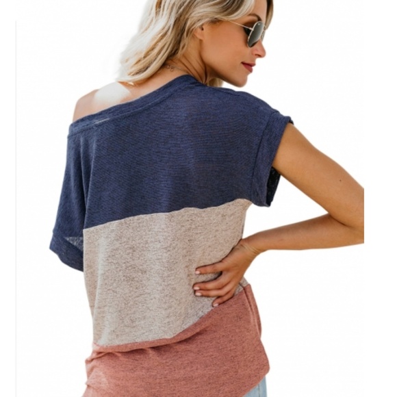 Colorblock Tee Knot Front Knit Top Shirt - Picture 3 of 6